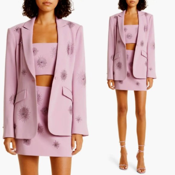 cinq a sept Jackets & Blazers - Cinq à Sept Cheyenne Crepe Blazer Jacket Staburst Rhinestone Embellishment Mauve